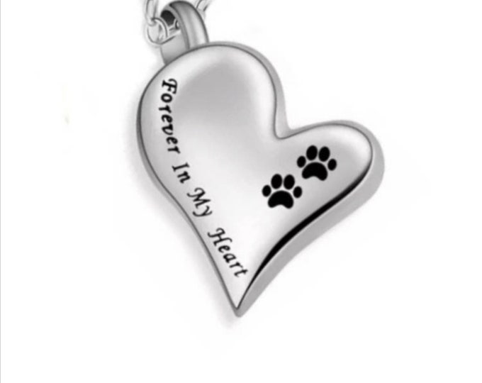 Silver Heart Paw Print Cremation Urn Necklace, Cremation Jewelry, Urn Jewelry, Memorial Jewelry, Cremation Jewelry, Dog Ashes Necklace