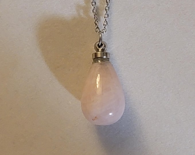 Silver Pink Quartz Urn Necklace,Semi Precious Stone, Pendant For Ashes, For Human Remains, Ashes,Cremation Jewelry, Ash Jewelry, Necklace