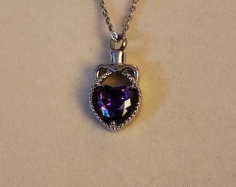 Silver and Purple Heart Cremation Urn, Memorial Jewelry, Cremation Jewelry, a Urn Jewelry, Cremation Necklace, Urn Necklace, Necklace, Gift