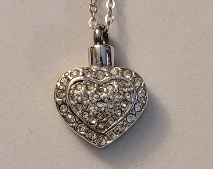 Silver Rhinestone Heart Cremation Urn Necklace, Necklace For Ashes, Cremation Jewelry, Urn Necklace, Heart, Necklace, Rhinestone Heart Urn