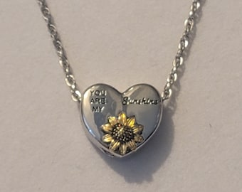 Silver You Are My Sunshine Cremation Urn Necklace, Cremation Jewelry, Sunflower Urn Necklace, Memorial Necklace, Urn Jewelry, Urn Necklace,