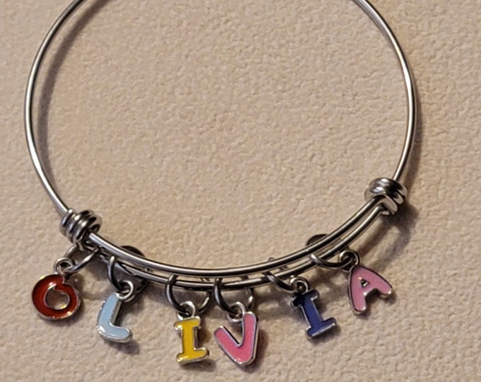 Silver Custom Name Bangle Bracelet, Custom Name Bracelet, Charm Bracelet, Name Bracelet, Bracelet, Personalized, Gift, Girls Name Bracelet