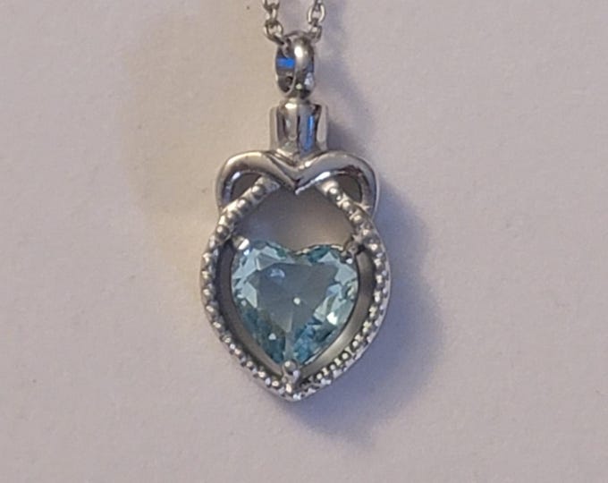 Silver and Blue Heart Cremation Urn Necklace, Cremation Jewelry, Urn Jewelry, Memorial Jewelry,  Urn Necklace, Cremation Necklace, Necklace