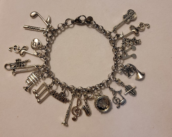 Silver Marching Band Chain Bracelet, Marching Band, Charm Bracelet, Parade Band, Bracelet, Musical Instruments, Music Players, Band Members