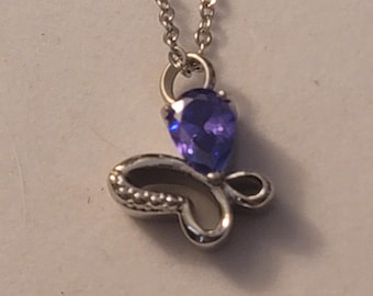 Collana con ciondolo zircone a forma di farfalla in argento sterling