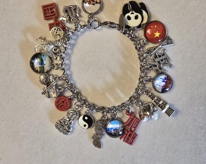 Silver Chinese/China Chain Bracelet, China Charm Bracelet, Bracelet, Chinese Bracelet, Charm Bracelet, Chain Bracelet, Gift, China, Chinese