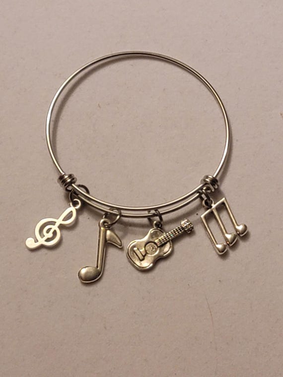 Bracciale Elegante in Cuoio, Argento e Acciaio per Uomo - Bracciale Chitarra Uomo