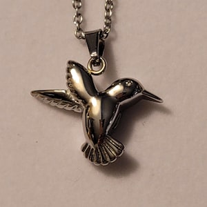 Silver Hummingbird Cremation Urn Necklace: Stainless Steel Memorial Jewelry,  For Ashes