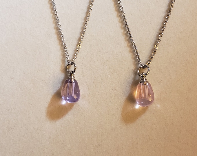 Silver Pink or Purple Glass Cremation Urn Necklaces, Cremation Jewelry, Memorial Jewelry, Urn Jewelry, Cremation Necklace, Memorial Necklace