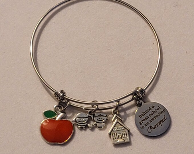 Silver School Principal Bangle Bracelet, Gift For School Principal, Bracelet, Charm Bracelet, School Principal Gift, School Principal, Gift