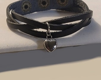 Leather Cremation Bracelet, Stainless Steel Heart Urn, Memorial Jewelry