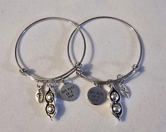 Silver Two Peas In A Pod Charm Bracelets, Bangle or Chain Options