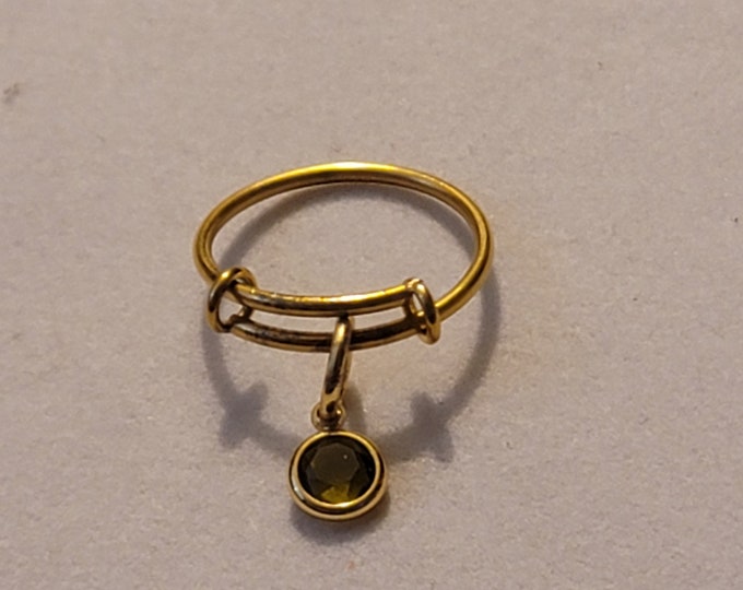Gold Birthstone Charm Ring, Birthstone Ring, Adjustable Ring, Ring, Charm Ring, Gift, Bangle Ring, Gold Charm Ring, Birthstone Ring