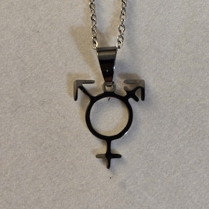 Silver Transgender Stainless Steel Charm Necklace, Pride, Gender Bionary, LGBTQIA+, Trans, Necklace, Gift, Pride Jewelry, Pendant Necklace