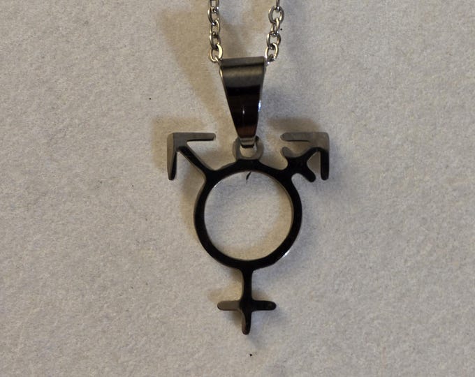 Silver Transgender Stainless Steel Charm Necklace, Pride, Gender Bionary, LGBTQIA+, Trans, Necklace, Gift, Pride Jewelry, Pendant Necklace