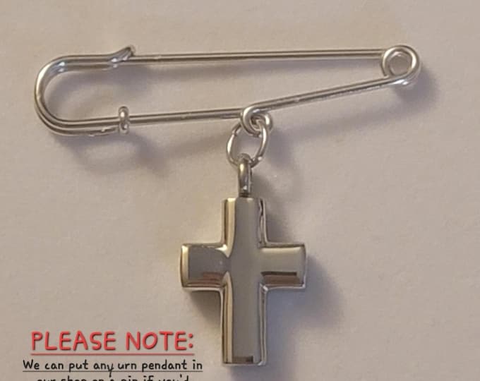 Silver Cross Cremation Urn Pin: Stainless Steel Memorial Brooch