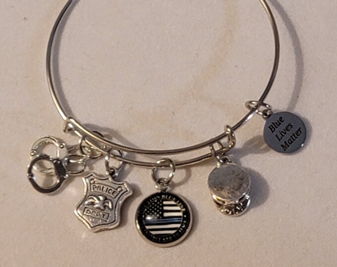 Silver Police Bangle Bracelet, Police Charm Bracelet,  Law Enforcement Bracelet,  Bangle Bracelet, Charm Bracelet, Police, Law Enforcement