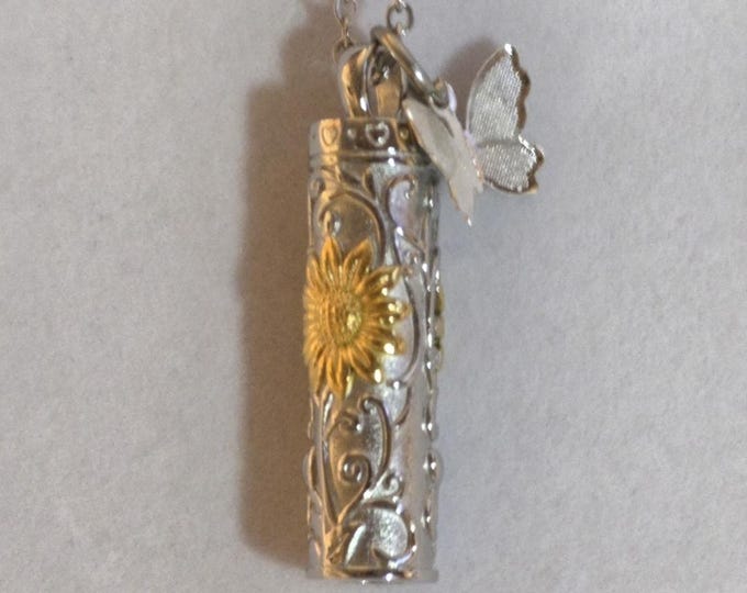 Silver Sunflower Tube Cremation Urn Necklace: Memorial Jewelry