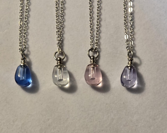 Silver Glass Cremation Urn Necklace: Purple, Blue, Clear or Pink  Memorial Jewelry