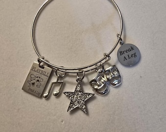 Silver Broadway Play Charm Bangle Bracelet