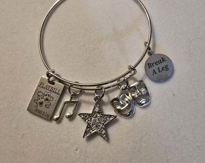 Silver Broadway Play Charm Bangle Bracelet
