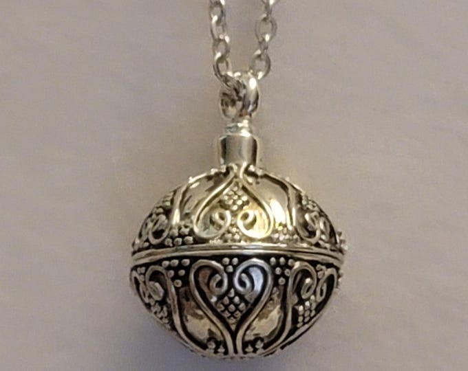 Silver Heart Globe Cremation Urn Necklace, Necklace For Ashes, Cremation Jewelry, Urn Necklace, Ball, Globe of Hearts, For Human Remains