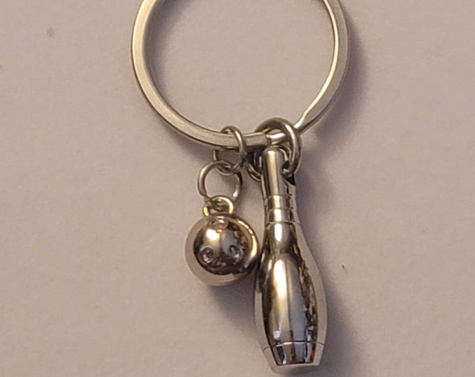 Silver Bowling Pin Cremation Urn Keyring,  Memorial Jewelry  Memorial Keyring,  Urn Keychain, Urn, Cremation Keyring, Bowling Pin Urn