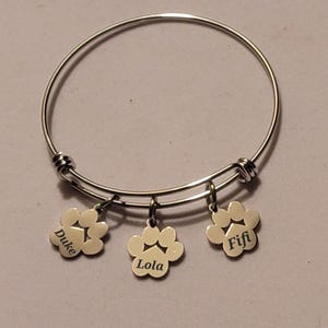 Custom Paw Print Bangle Bracelet: Personalized Stainless Steel Dog Charm