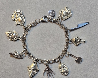 Pulsera de plata con dije de película de terror: cadena de acero inoxidable