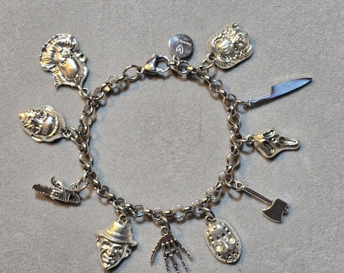 Silver Horror Movie Charm Bracelet: Stainless Steel Chain