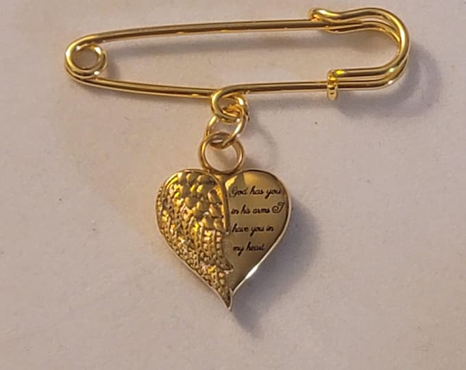 Gold Heart With Angel Wing Cremation Urn Pin, Cremation Jewelry, Urn Jewelry, Memorial Jewelry, Cremation Pin, Urn, Pin, Memorial Pin, Gift