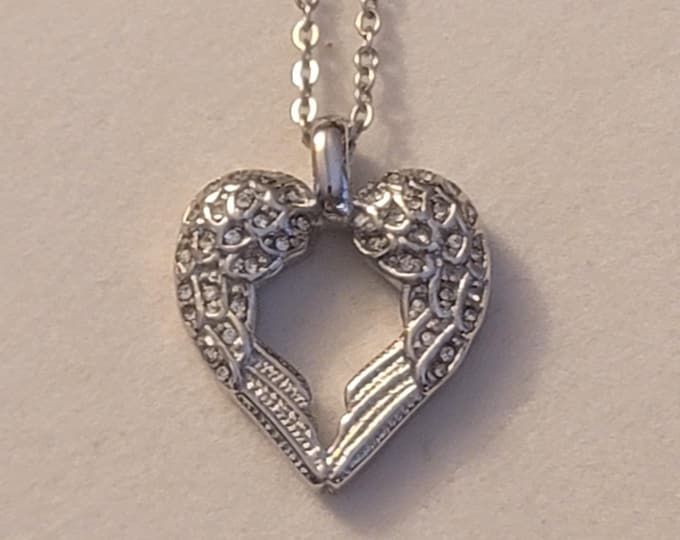 Silver Angel Wing Heart Cremation Urn Necklace, Necklace For Ashes, Cremation Jewelry, Urn Necklace, For Human Remains, Angel Wings Urn