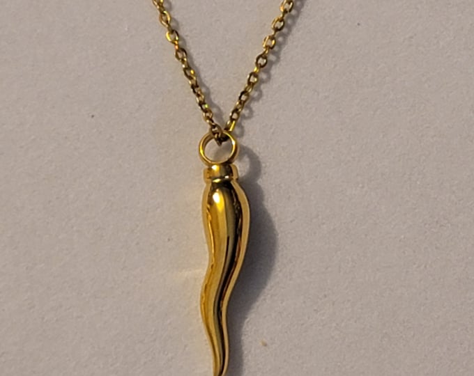 Gold Italian Horn Cremation Urn Necklace
