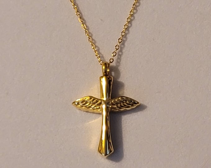 Gold Cross with Wings Cremation Urn Necklace, Urn Jewelry, Urn Necklace, Memorial Jewelry, Memorial Necklace, Cremation Jewelry, Necklace