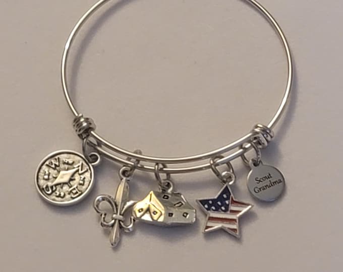 Silver Scout Grandma Bangle Bracelet, Gift, Bracelet, Scout BSA, Charm Bracelet, Scouts, Cub Scout, Boy Scout, Eagle Scout, Webelo Scout