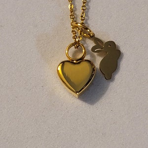 Gold Heart Urn Necklace with Rabbit Charm: Stainless Steel Memorial Jewelry