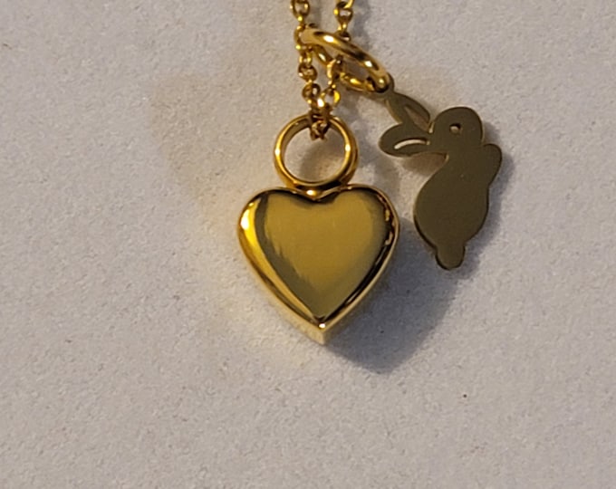 Gold Heart with Rabbit Cremation Urn Necklace, Memorial Jewelry, Urn Necklace, Cremation Jewelry, Cremation Necklace, Bunny Ashes Necklace