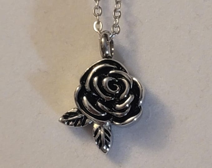 Silver Rose Cremation Urn Necklace, Cremation Jewelry, Cremation Necklace, For Human Remains, Necklace For Ashes,  Rose, Urn, Gift, Necklace