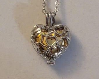 Silver & Gold Heart Cremation Locket Necklace - Stainless Steel Urn Jewelry