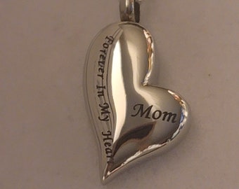 Silver Mom Heart Cremation Urn Necklace: Memorial Jewelry