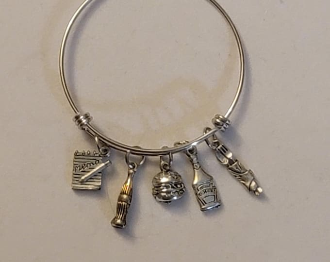 Silver Waitress Bangle Bracelet, Restaurant Server, Charm Bracelet, Charm Bracelet, Wait Staff, Bracelet, Bangle Bracelet, Gift, Server