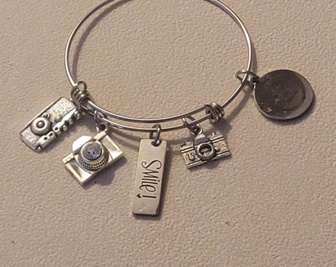 Silver Photography Bangle Bracelet, Photographer, Photographer Bracelet, Charm Bracelet, Bracelet, Gift, Photo Bracelet
