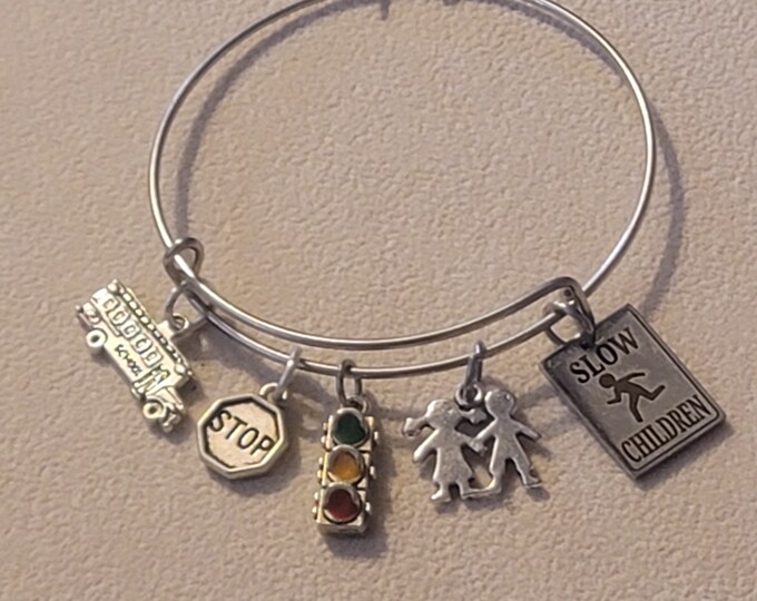 Silver School Bus Driver Bangle Bracelet, School, Bus Driver Bracelet, Bus Driver, School Bus Driver, Gift, Bracelet, Charm Bracelet