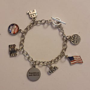 Silver Trump 2024 Chain Bracelet, Trump Charm Bracelet, Bracelet, Republican Bracelet, Charm Bracelet, Chain Bracelet, Gift, Vote Trump 2024