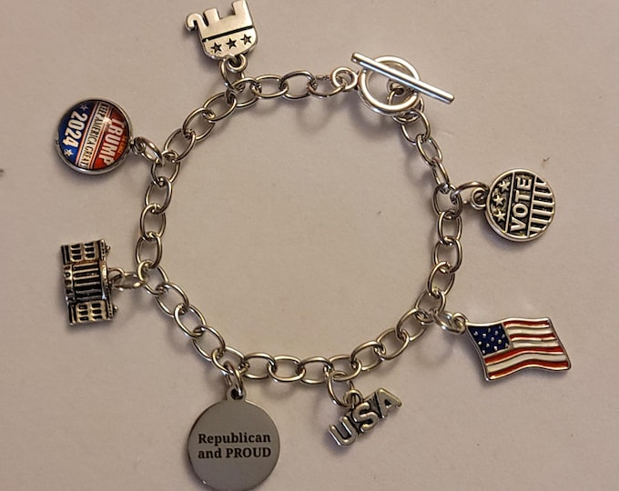 Silver Trump 2024 Chain Bracelet, Trump Charm Bracelet, Bracelet, Republican Bracelet, Charm Bracelet, Chain Bracelet, Gift, Vote Trump 2024