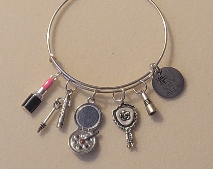 Silver Cosmetologist Bangle Bracelet,  Cosmetology,  Make Up Artist, Charm Bracelet,  Gift, Bracelet, Cosmetic Application Bracelet
