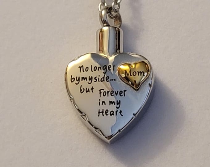 Silver Mom Cremation Urn Necklace, No Longer By My Side, But Forever In My Heart, Memorial Jewelry, Urn Jewelry,  Cremation Jewelry, Ashes