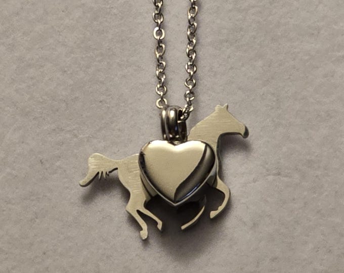 Silver Heart Horse Cremation Urn Necklace - Memorial Jewelry