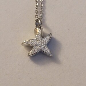 Colar de urna de cremação de estrela-do-mar com strass prateado - Joias memoriais