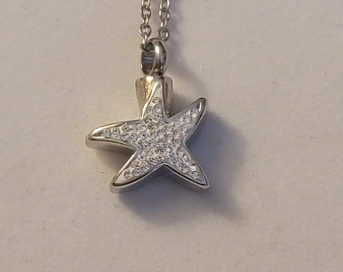Silver Rhinestone Sea Star Cremation Urn Necklace, Cremation Jewelry, Urn Jewelry, Memorial Jewelry,  Urn Necklace, Starfish Urn, Necklace
